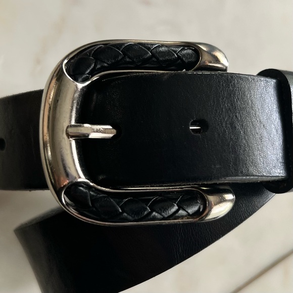 Other - Mens BLACK Braided Leather/Silver Buckle FULL GRAIN COWHIDE Leather BELT S